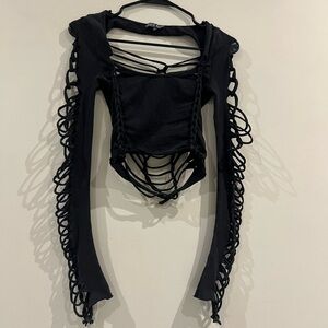Current Mood Black Strappy Lace-Up Long Sleeve Top